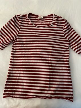 Ag Adriano Goldschmied Red & White Striped Short Sleeve Tee